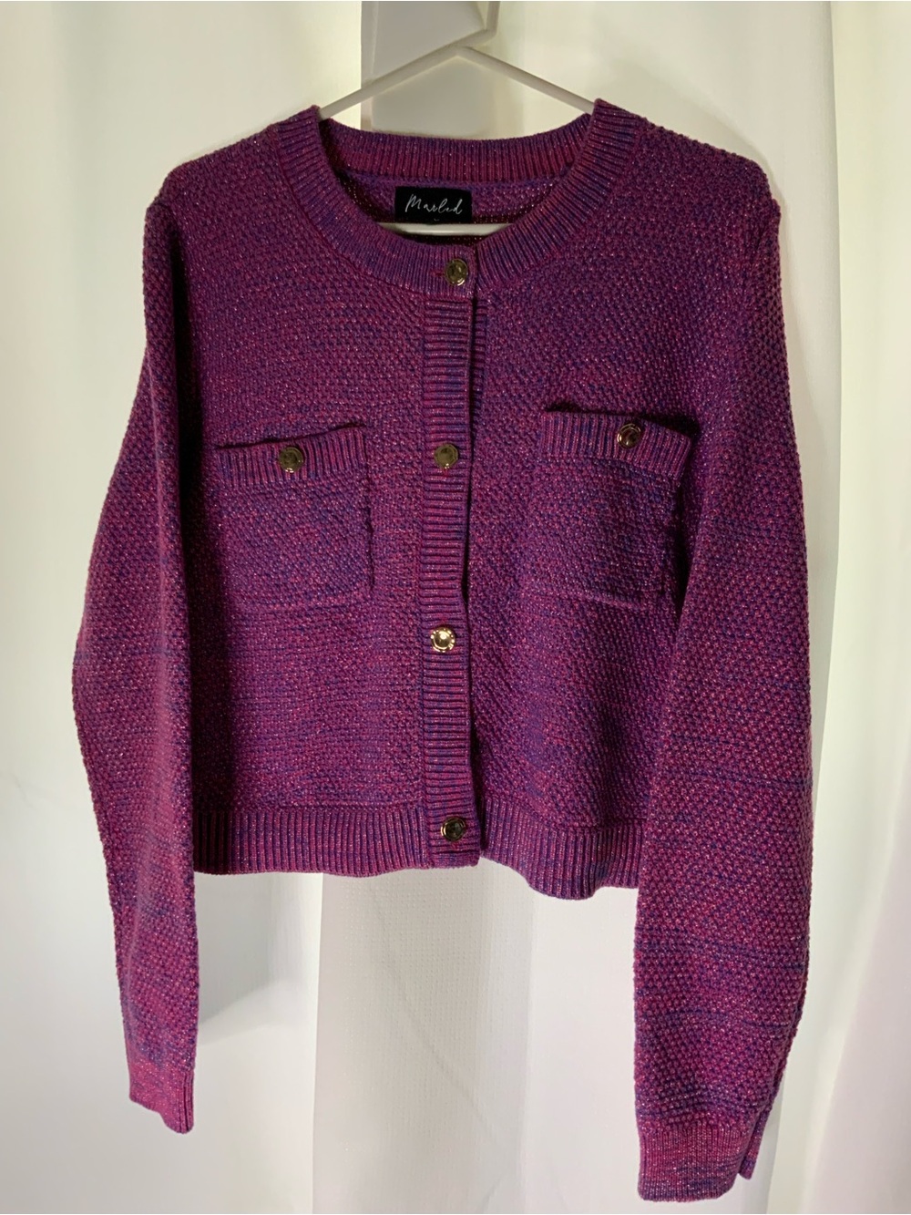 Marled Purple Button-Front Knit Cardigan